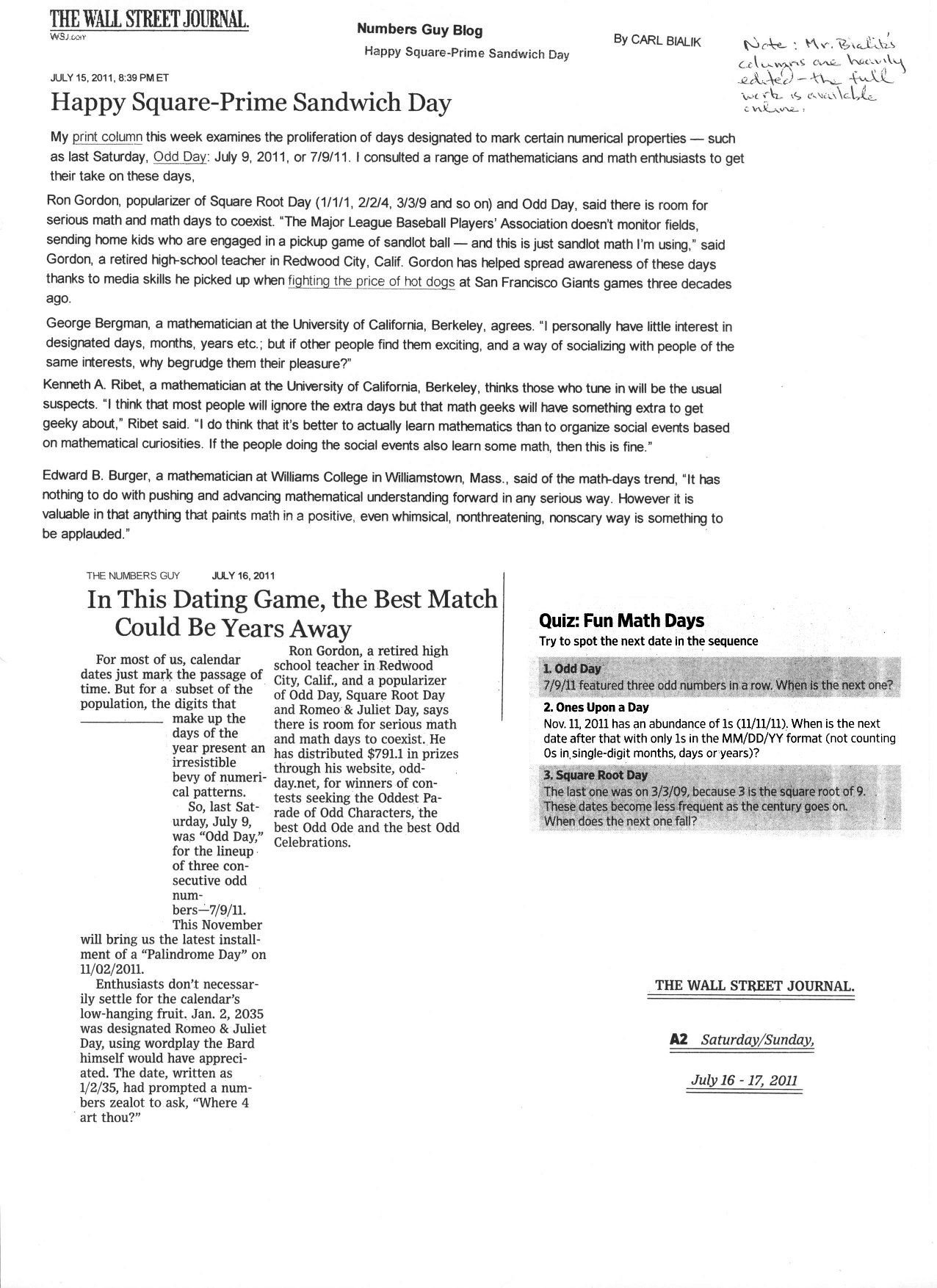 Odd Day - Wall Street Journal2